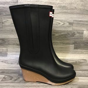 Hunter Jessica Wedge Black Rain Boots